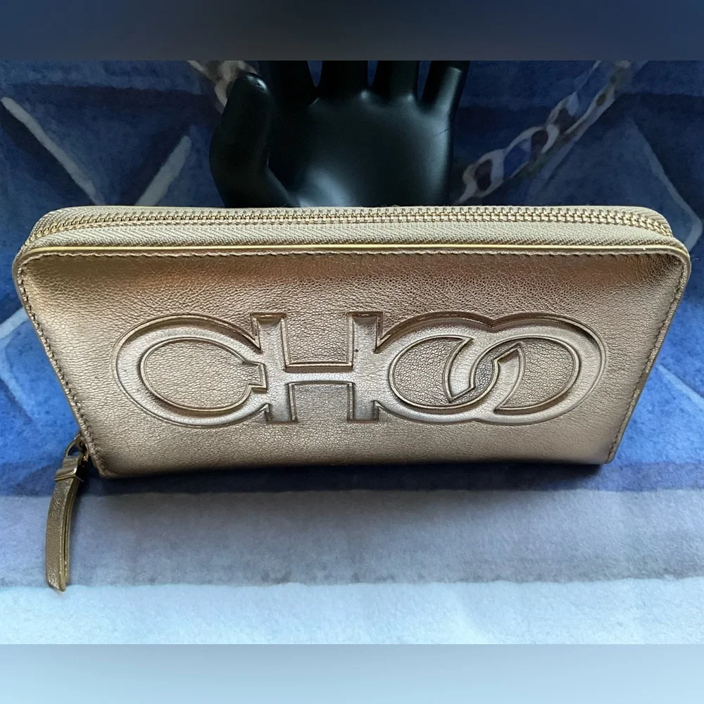 SOLD- Jimmy Choo Bettina Gold Zip Around Wallet - Picture 4 of 16